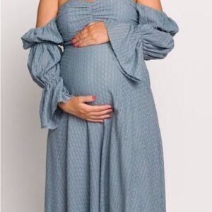 Worth Collective Corrine Off-Shoulder Blue Maternity Dress